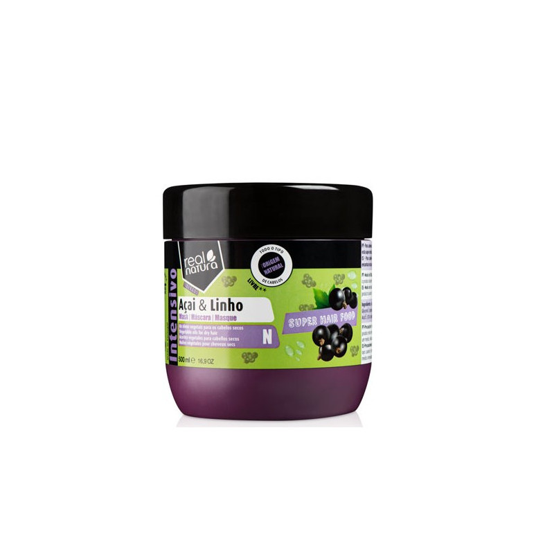 Real Natura Super Pokarm do Włosów Acai i Len Maska (500ml)